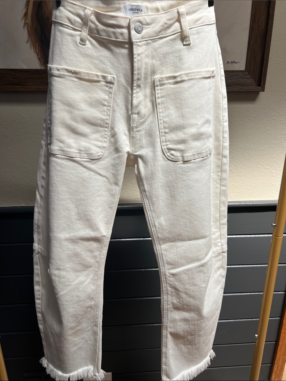 ANNIEWEAR Cream Cargo Jeans for Women — High-Rise Straight Leg